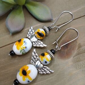 Hand Crafted Sunflower Angel Earrings
